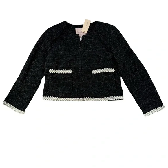 Hutch Leva Tweed Pearl Beading Jacket $308 NWT XL